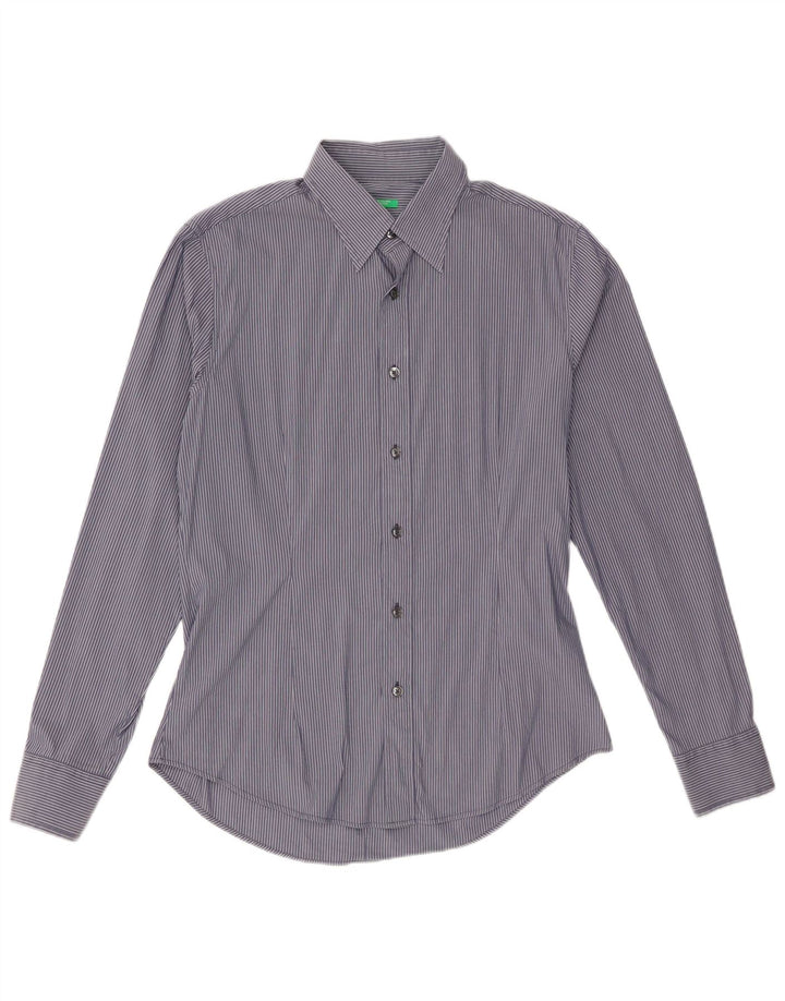 Camicia Benetton Uomo Large Cotone Gessato Blu Navy