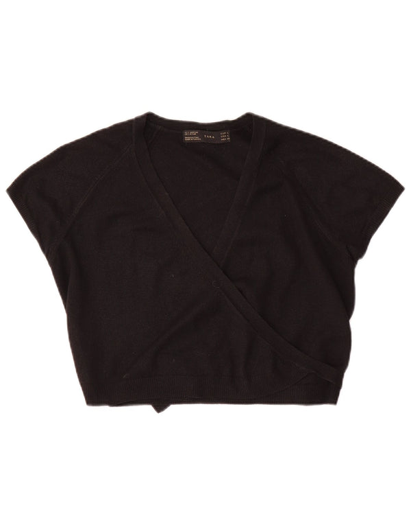 Top Zara da donna, camicetta corta avvolgente, UK 14, grande, acrilico nero