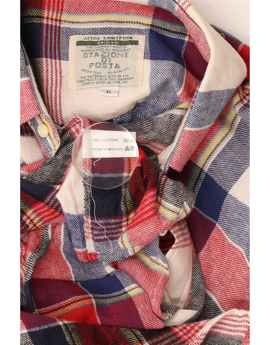 Camicia vintage da uomo in flanella XL in cotone a quadri multicolore