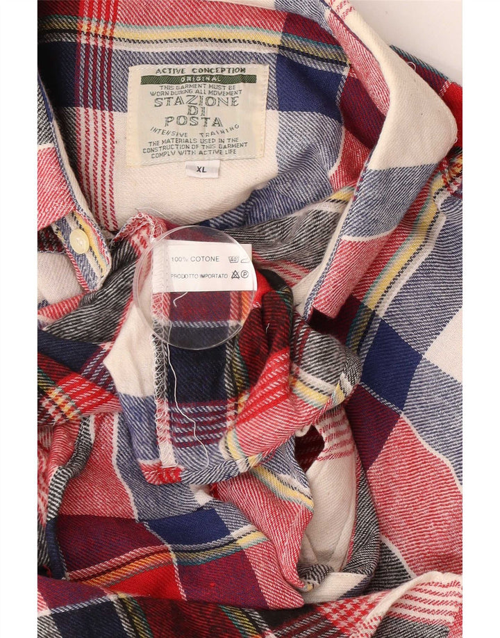 Camicia vintage da uomo in flanella XL in cotone a quadri multicolore