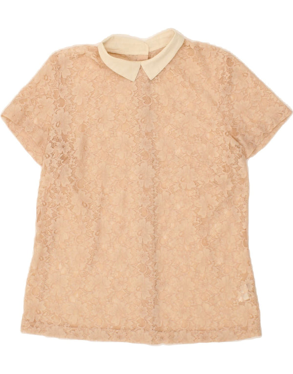 VINTAGE Womens See Through Shirt Blouse UK 14 Medium Beige Floral