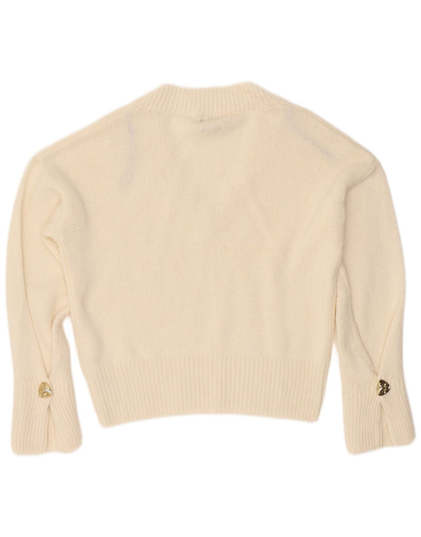 MASSIMO DUTTI Womens Crop Overshirt V-Neck Jumper Sweater UK 6 XS White