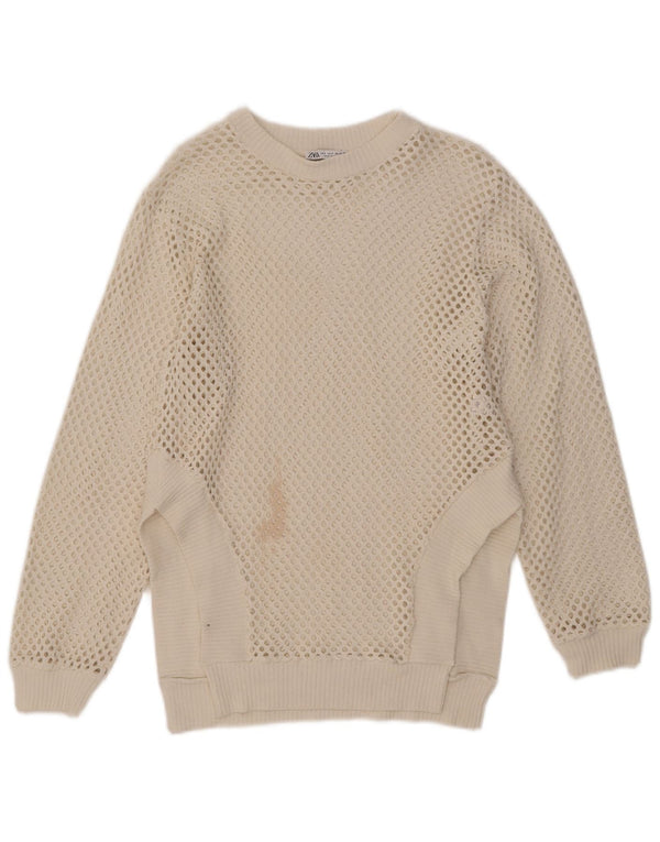 Maglione da donna Zara con scollo a barca all'uncinetto UK 10 piccolo bianco sporco