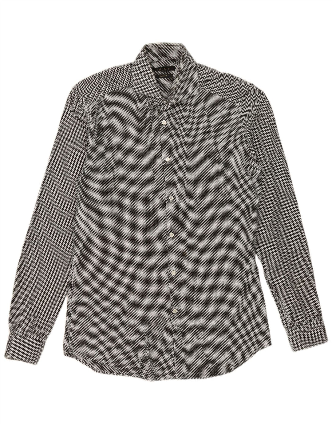 Camicia Reiss da uomo slim fit in cotone Chevron nero medio