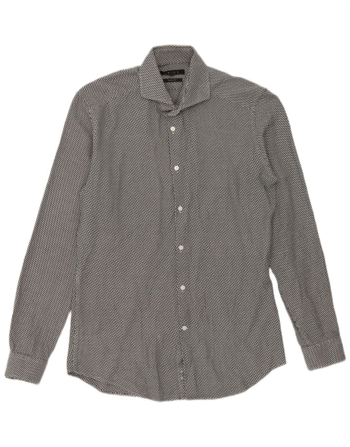 Camicia Reiss da uomo slim fit in cotone Chevron nero medio
