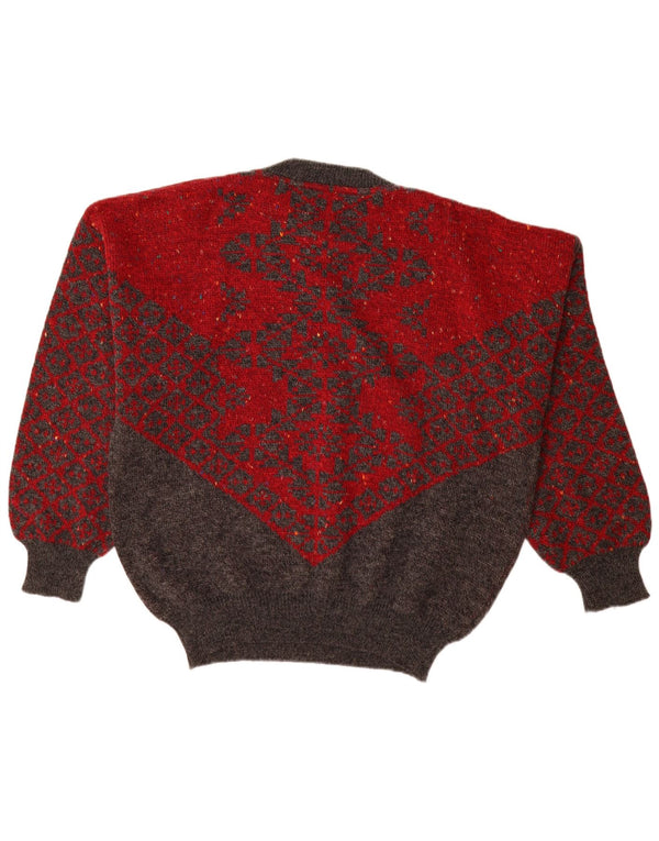 Maglione maglione girocollo da uomo Cacharel Paris IT 54 XL lana geometrica rossa