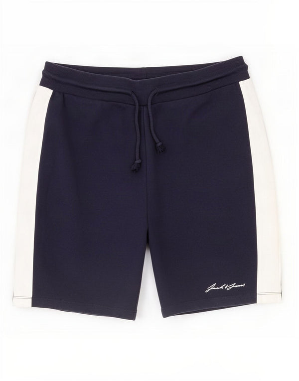 Jack & Jones Mens Sport Shorts Large Navy Blue Colourblock Cotton