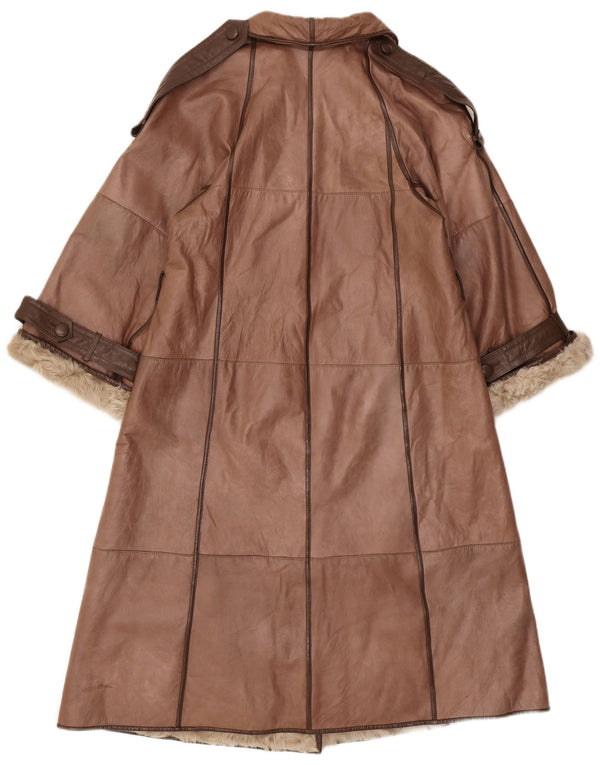 Cappotto in pelle vintage da donna UK 14 Marrone medio
