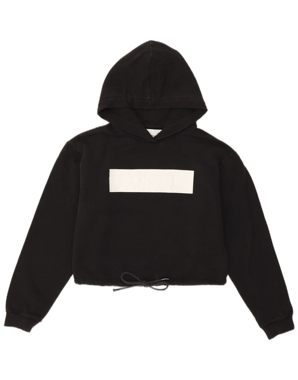 CALVIN KLEIN Felpa con cappuccio grafica da donna corta UK 10 piccola nera