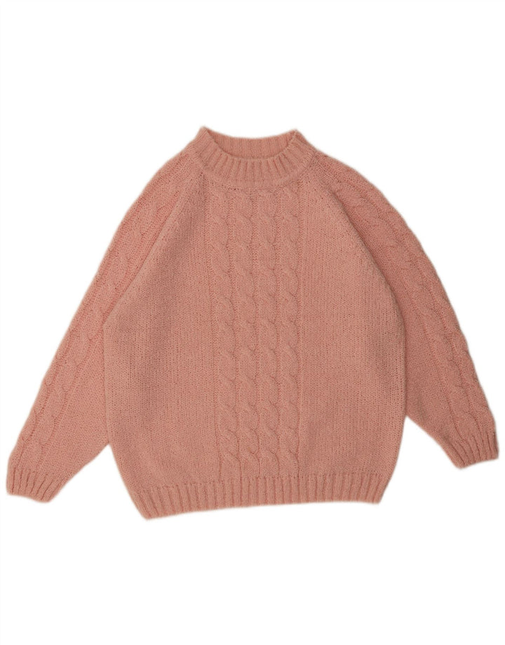 Maglione maglione vintage da donna con collo dolcevita UK 14 grande rosa