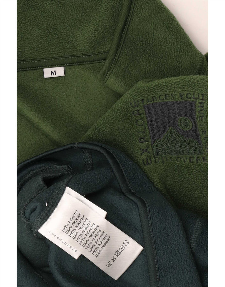 Maglione in pile da uomo vintage con zip e collo in poliestere color block verde medio