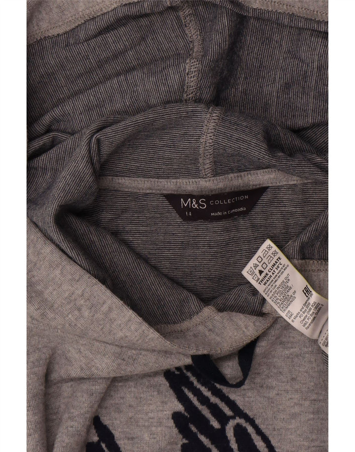 Marks & Spencer Top grafico da donna con cappuccio manica lunga UK 14 Large Grigio