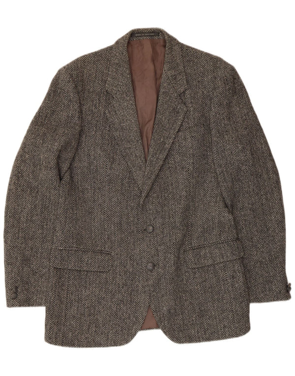 HARRIS TWEED Giacca blazer da uomo a 2 bottoni UK 40 grande lana a spina di pesce grigia