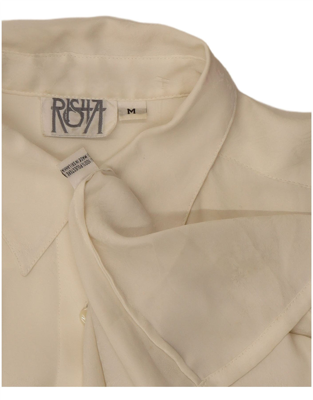 Camicia da donna vintage UK 14 poliestere bianco medio