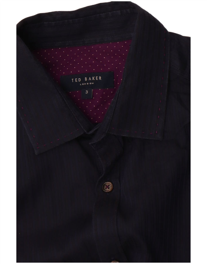 Camicia da uomo Ted Baker taglia 3 media cotone gessato blu navy