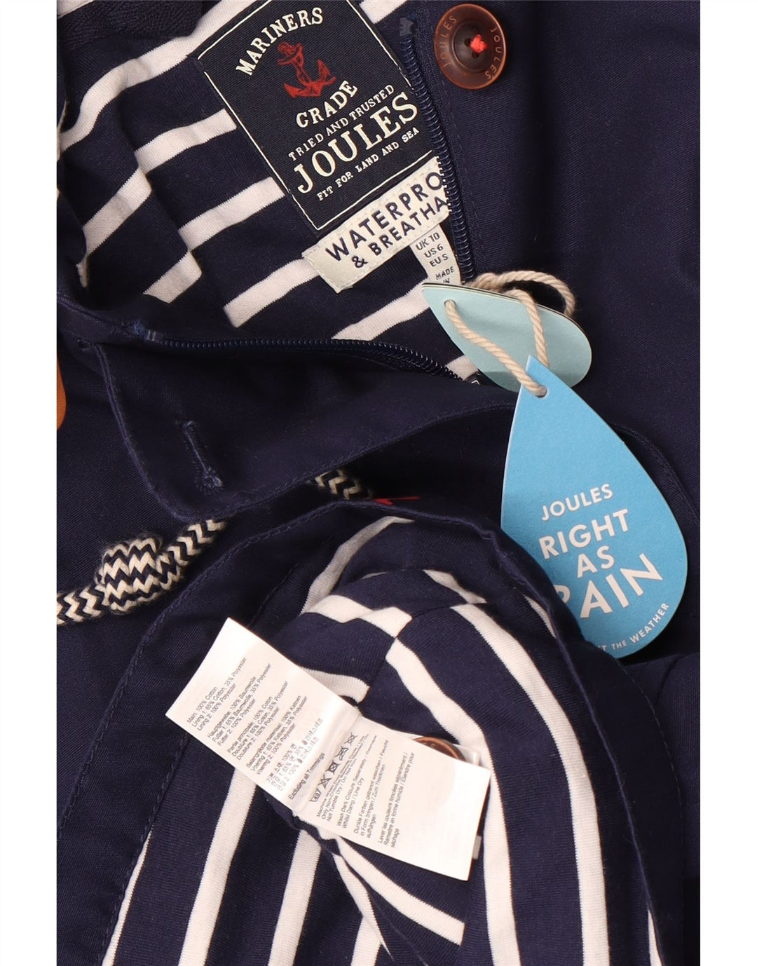 Giacca antipioggia oversize con cappuccio da donna Joules UK 10 piccola in cotone blu navy