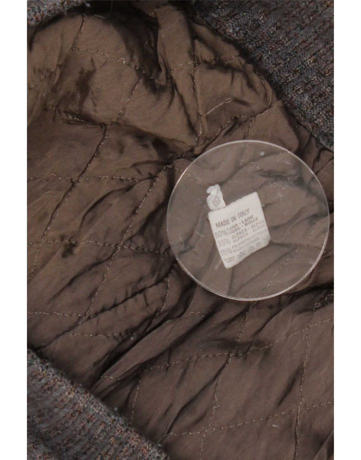 Giubbotto bomber lavorato a maglia da uomo vintage UK 36 piccolo grigio a rombi/lana diamante