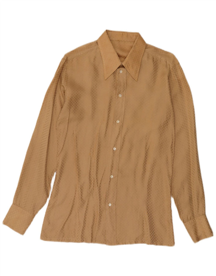 Camicia vintage da uomo piccola marrone geometrica
