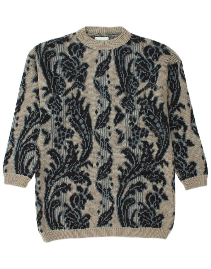 Maglione da uomo girocollo lungo BENETTON IT 46 grande grigio floreale