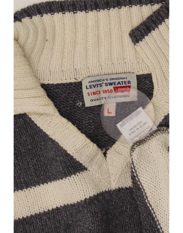 Maglione da uomo Levi's con collo alto, maglione a righe grandi in cotone grigio