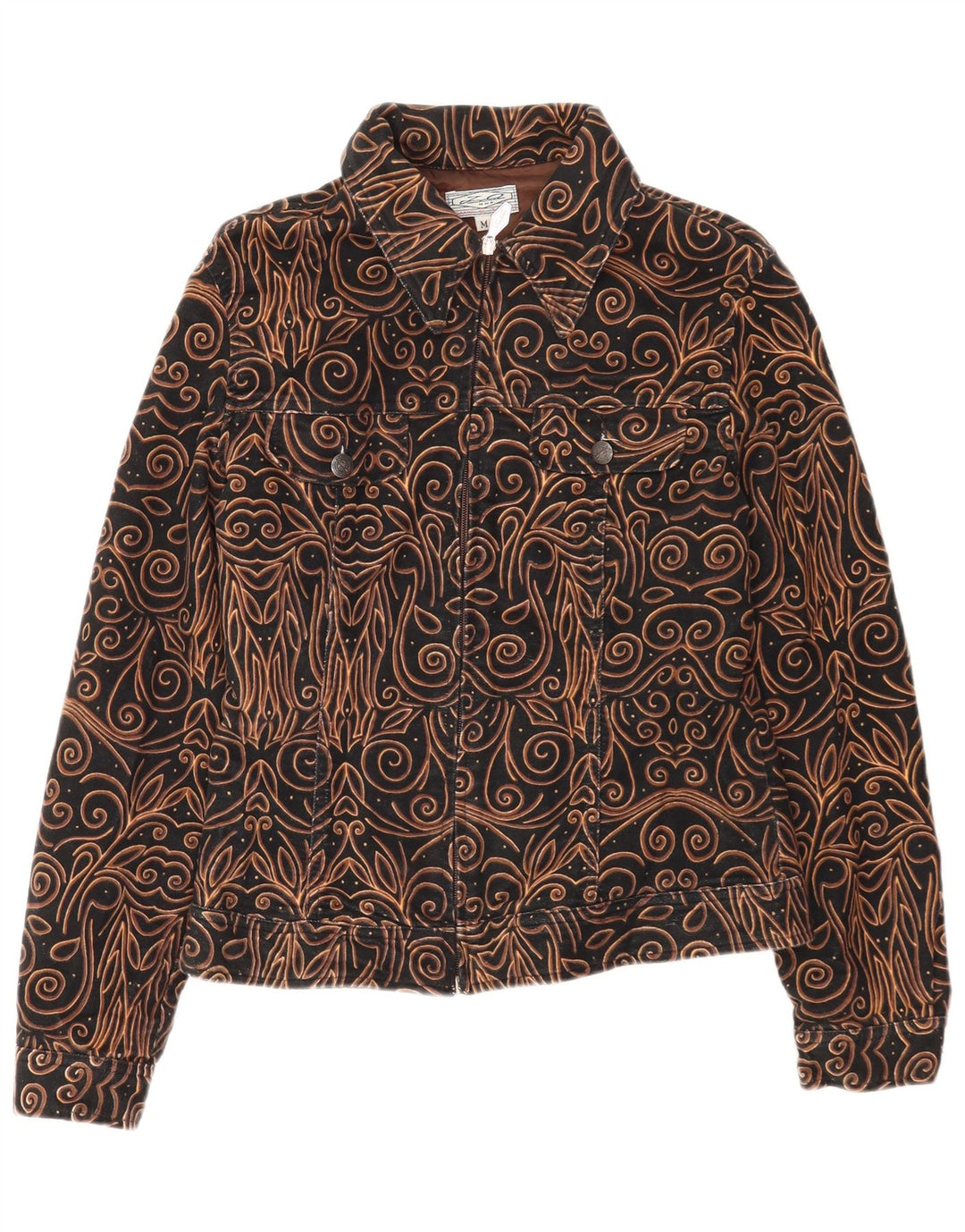 Giacca utilitaria vintage da donna UK 14 media nera Paisley
