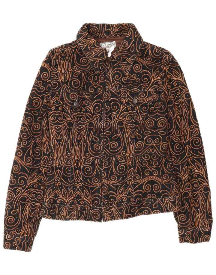 Giacca utilitaria vintage da donna UK 14 media nera Paisley