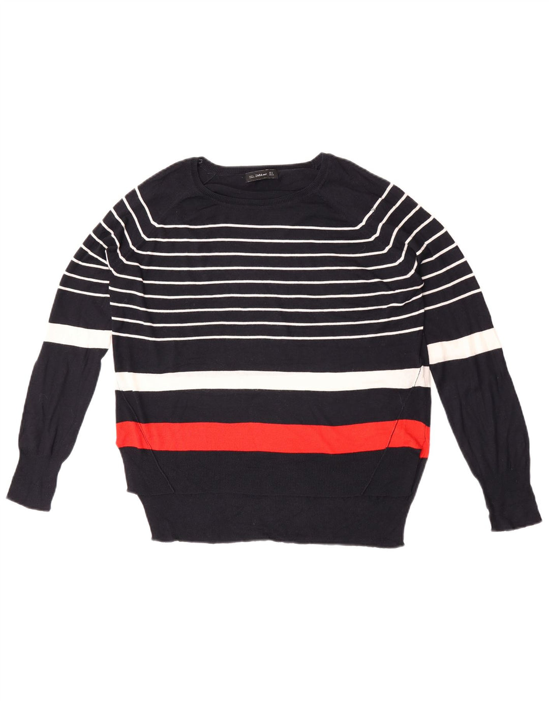 Maglione maglione girocollo da donna Zara UK 14 medio a righe blu navy