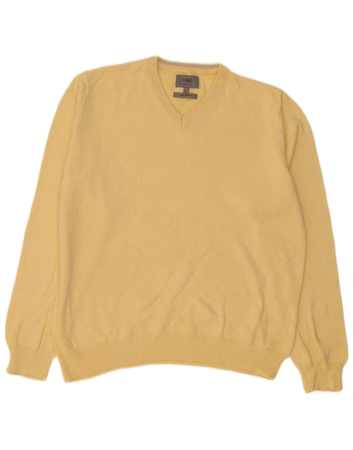 Maglione da uomo con scollo a V Marks & Spencer grande in cotone giallo