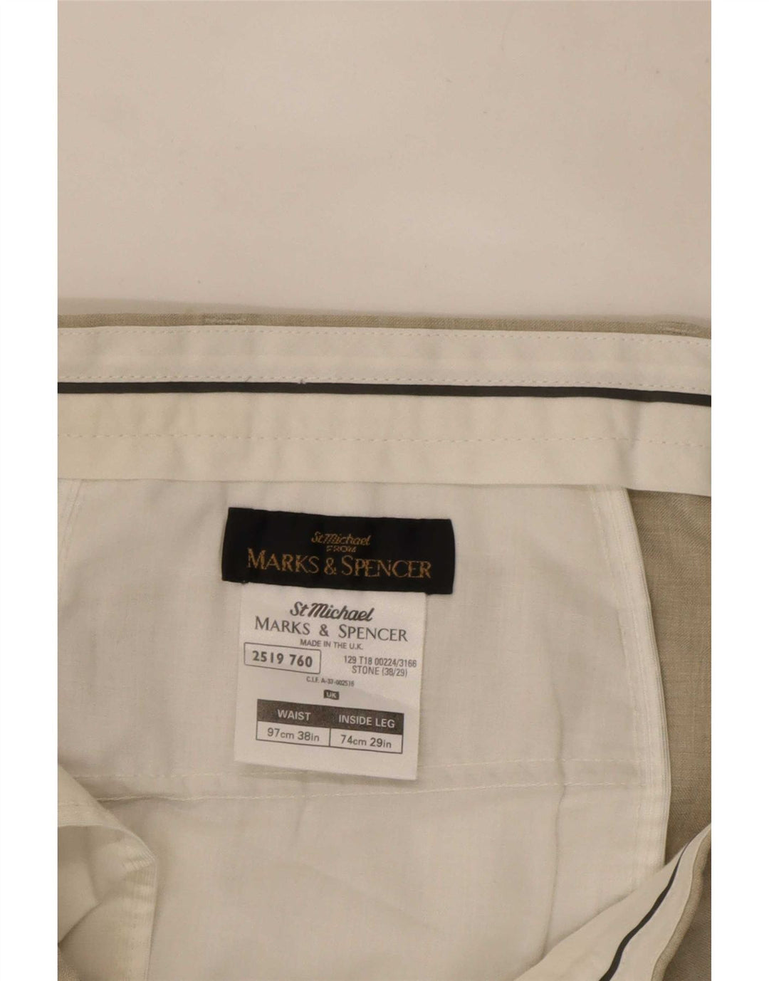 Pantaloni chino dritti da uomo Marks & Spencer W38 L27 poliestere beige