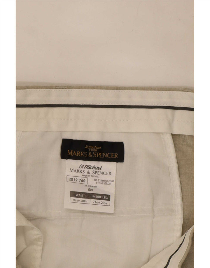 Pantaloni chino dritti da uomo Marks & Spencer W38 L27 poliestere beige