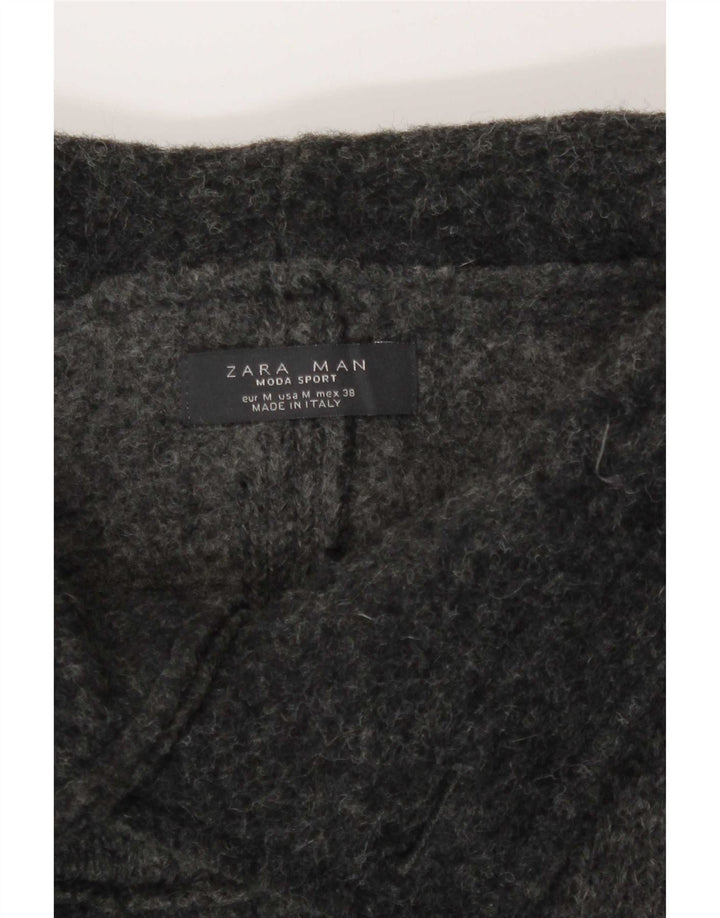 Cappotto da uomo Zara con giacca a vento doppio petto con cappuccio UK 38 Lana grigio medio