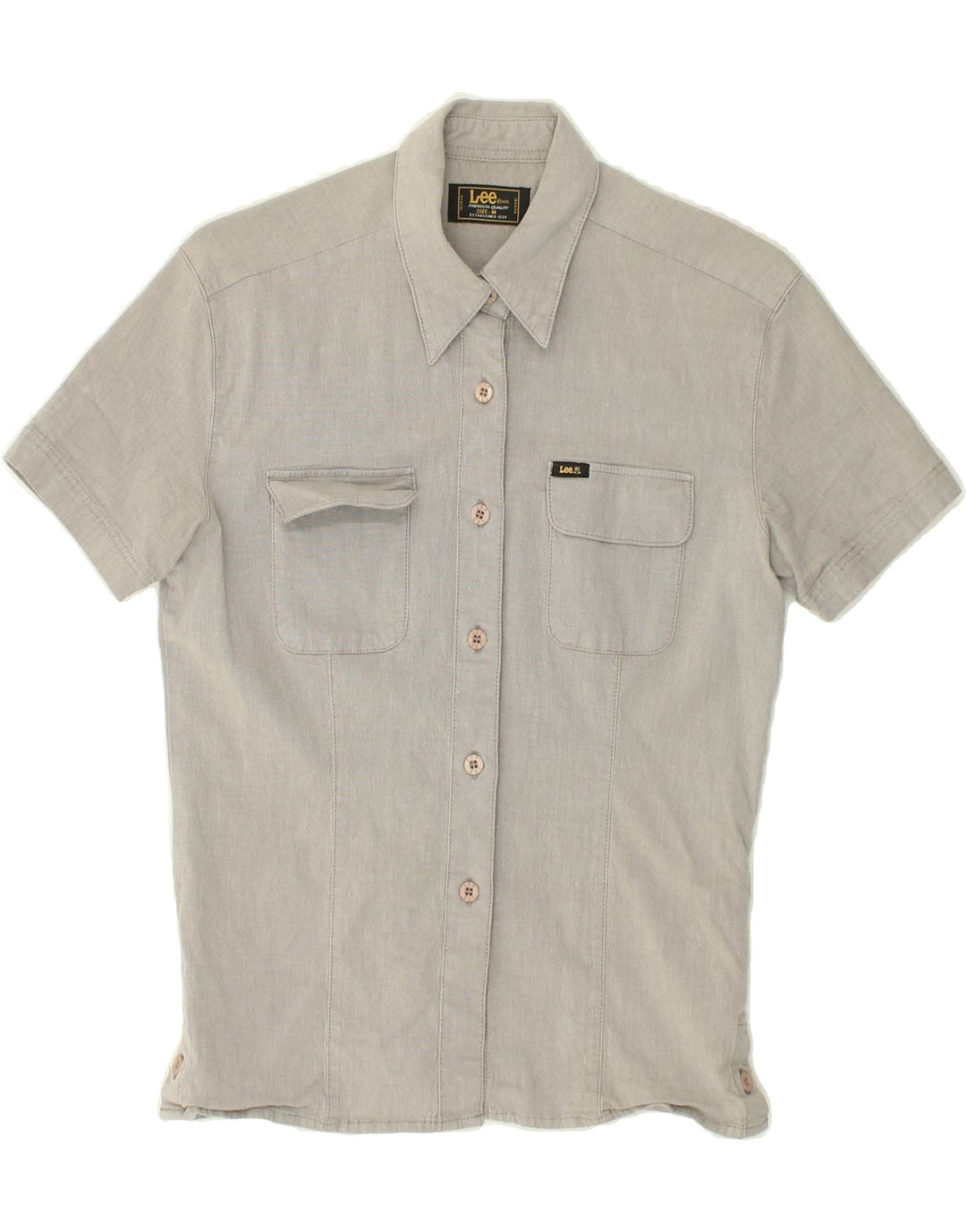 LEE Womens Premium Short Sleeve Shirt UK 14 Medium Grey Cotton | Vintage Lee | Thrift | Second-Hand Lee | Used Clothing | Messina Hembry 