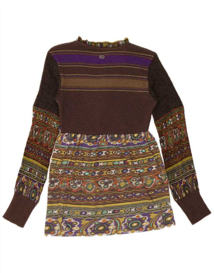 Marlboro Classics - Top tunica a maniche lunghe da donna, UK 14, grande, marrone geometrico