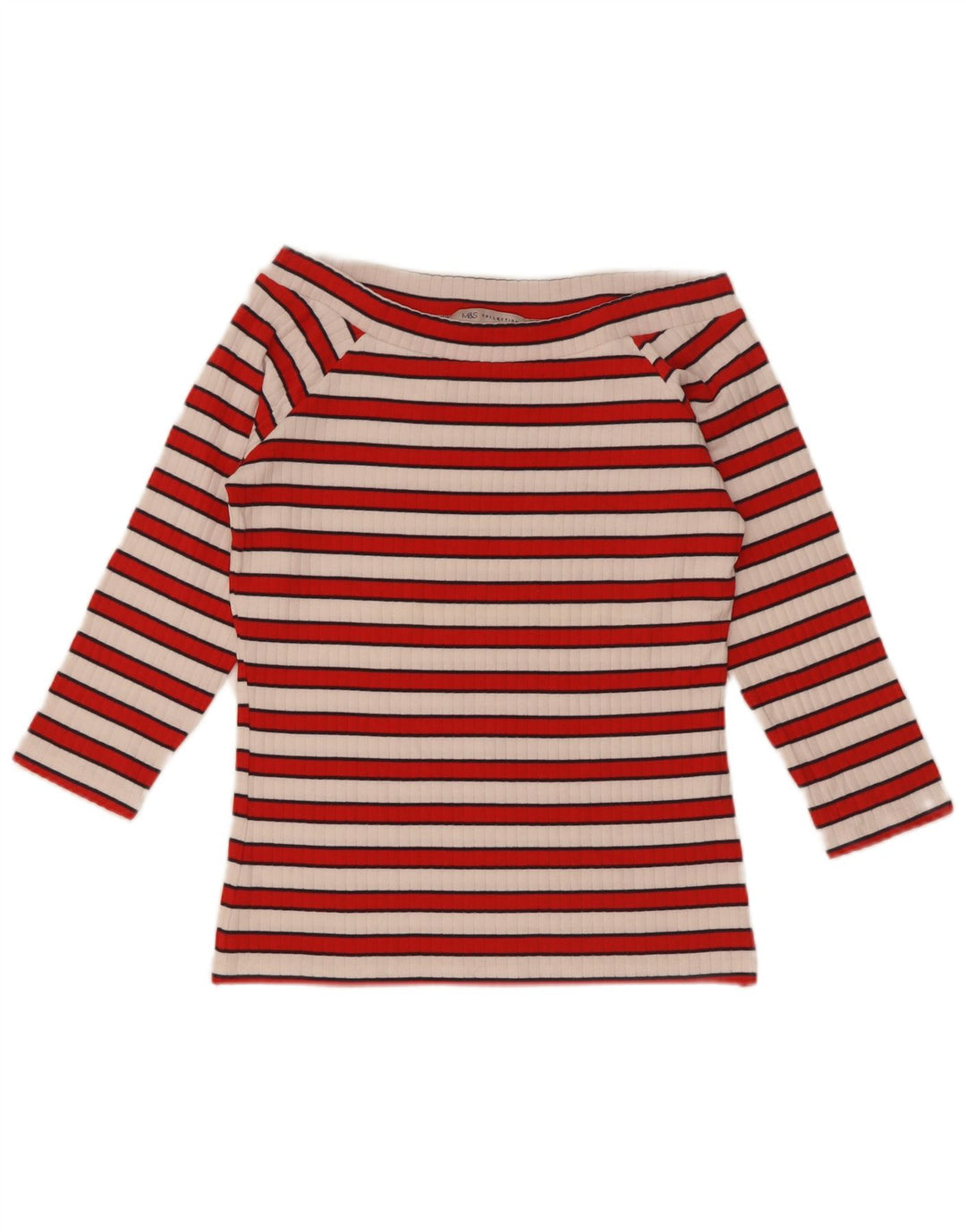 Marks & Spencer Top da donna con spalle scoperte manica 3/4 UK 12 medio rosso a righe