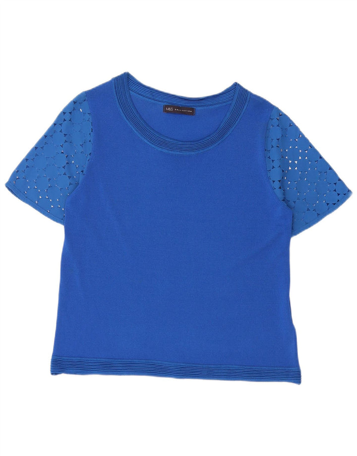 Top camicetta da donna Marks & Spencer UK 12 Viscosa geometrica blu medio