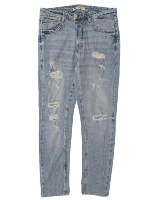 Jeans slim invecchiati da uomo Zara UE 42 Large W32 L28 Blu