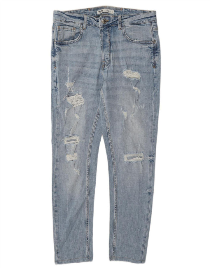 Jeans slim invecchiati da uomo Zara UE 42 Large W32 L28 Blu