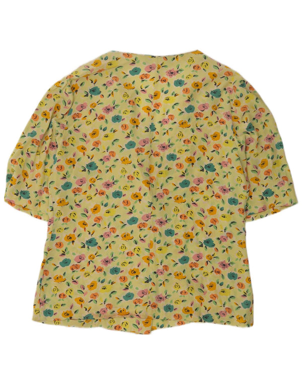 Camicetta vintage da donna a maniche corte UK 18 XL Giallo floreale