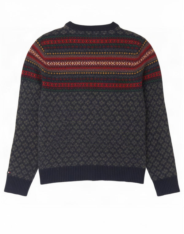 Tommy Hilfiger Mens Boat Neck Jumper Sweater Small Navy Blue Fair Isle