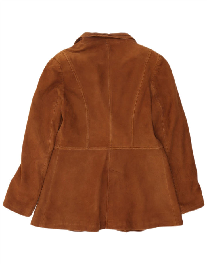 Giacca blazer vintage da donna in pelle scamosciata a 2 bottoni UK 12 in pelle marrone medio
