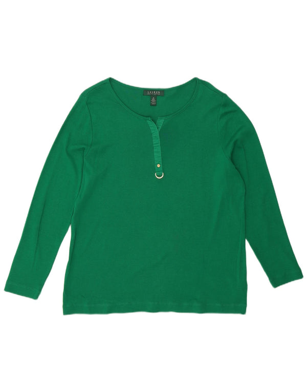 RALPH LAUREN Top da donna a maniche lunghe UK 18 XL Cotone verde