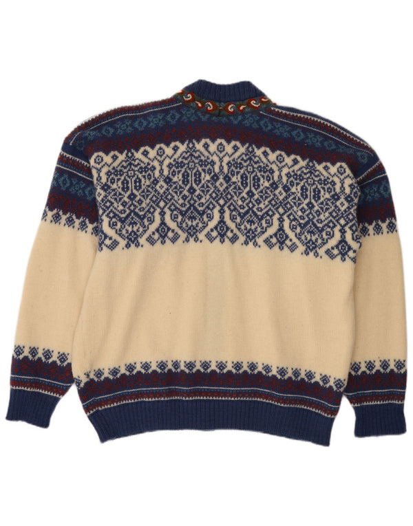 Maglione cardigan da uomo vintage grande Fair Isle bianco sporco