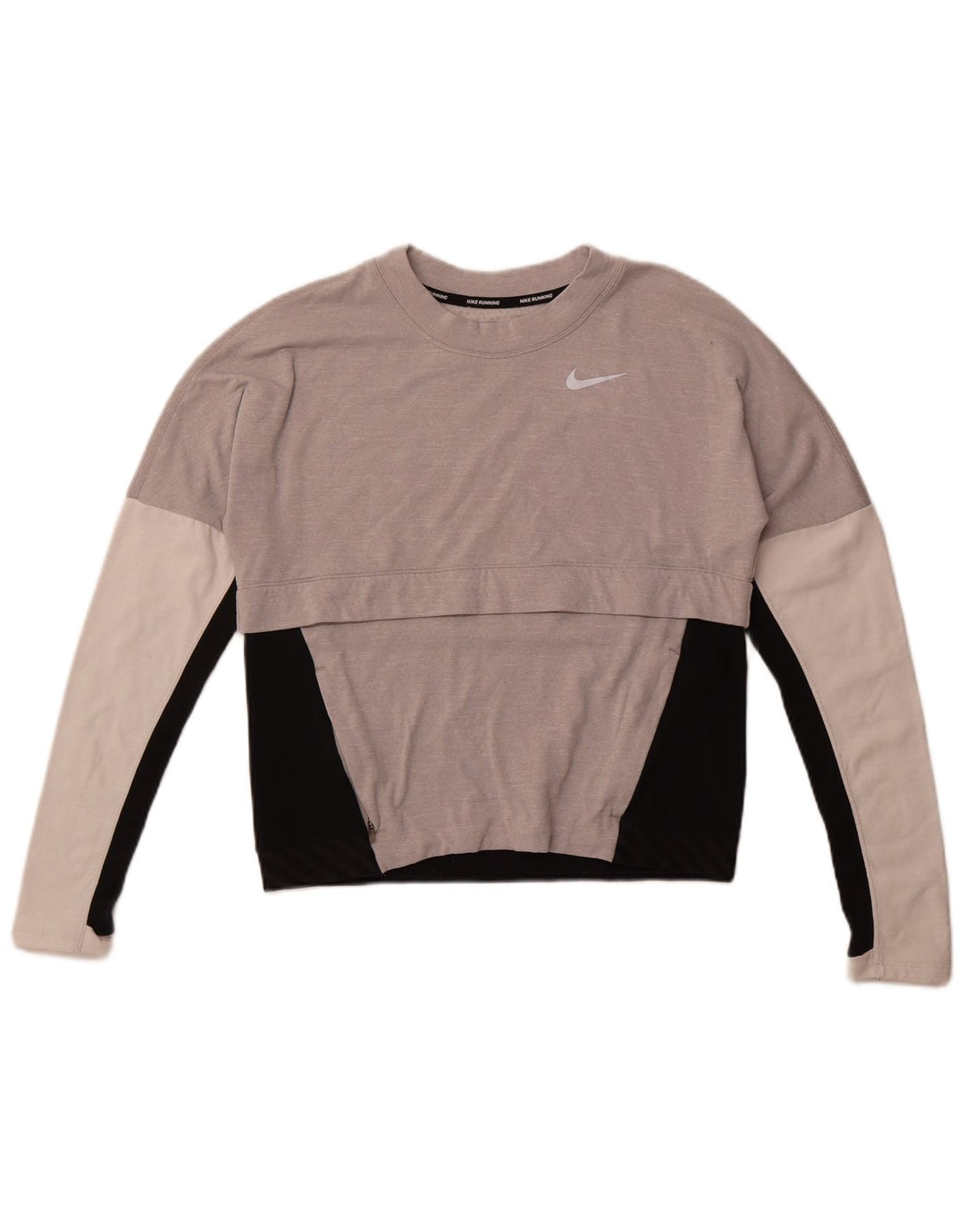 Maglia Nike Dri Fit da donna a maniche lunghe UK 10 Small Grigio Colourblock in poliestere