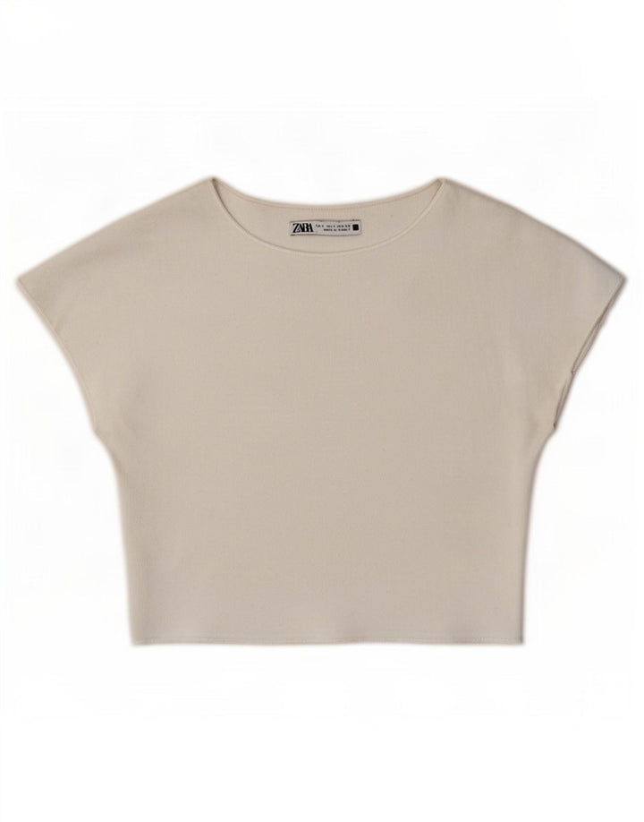 Top corto a pipistrello corto da donna Zara UK 8 piccolo bianco