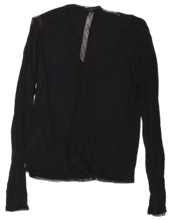 Top camicetta a maniche lunghe da donna Yves Saint Laurent UK 12 viscosa nera media