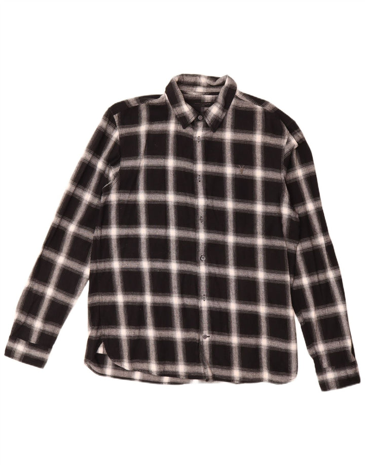 Camicia in flanella da uomo All Saints, cotone a quadri neri grandi