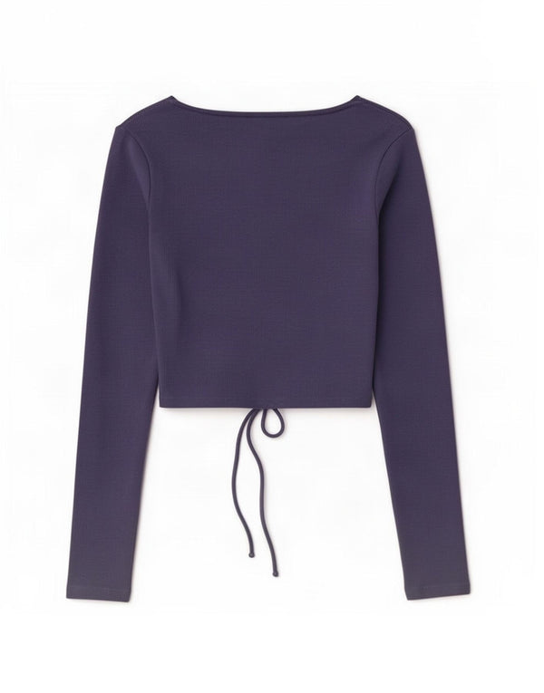 Top corto da donna Zara a maniche lunghe UK 12 cotone viola medio