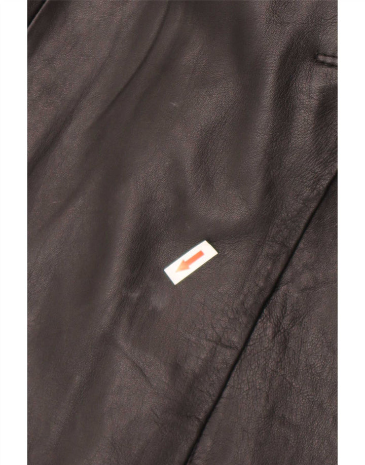 Trench da uomo vintage in pelle doppio petto UK 36 piccolo nero