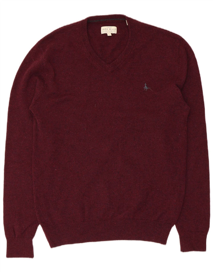 JACK WILLS Maglione da uomo con scollo a V grande lana merino marrone