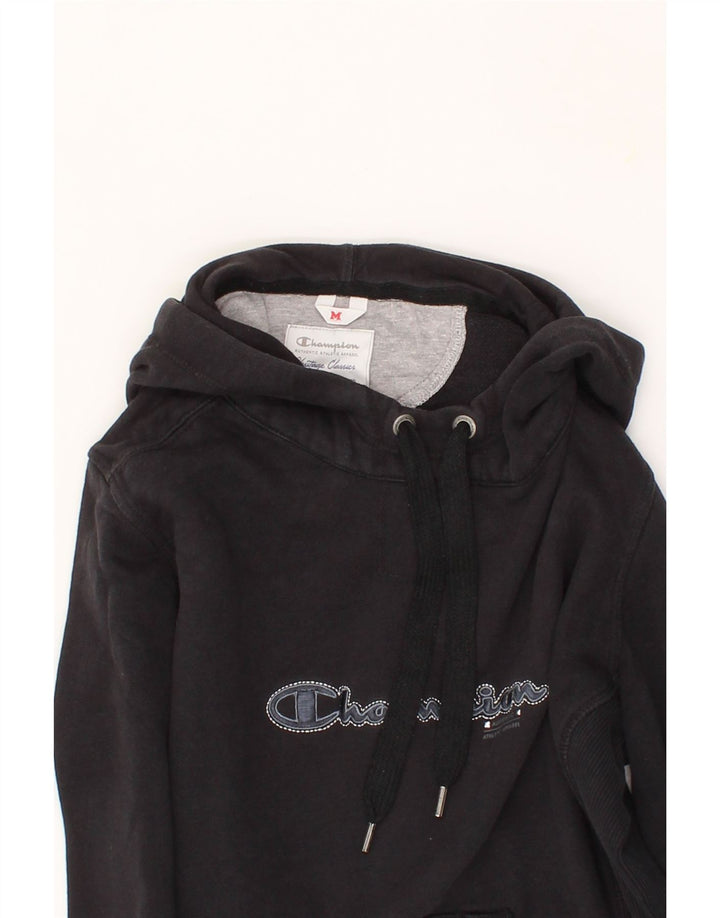 CHAMPION Womens Heritage Classics Graphic Hoodie Jumper UK 14 Medium Black Vintage Champion and Second-Hand Champion from Messina Hembry 